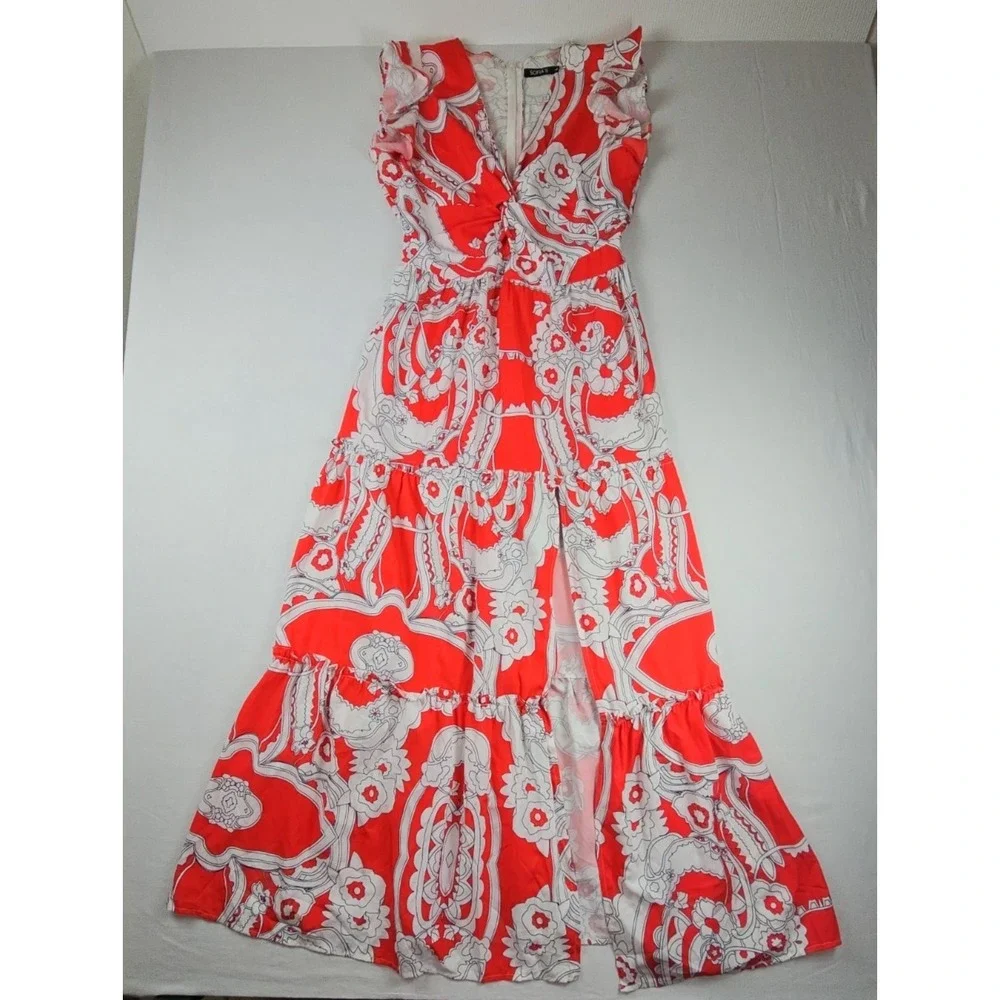Women's Sofia's Floral Full Length Maxi Dress Size Large Red And White
